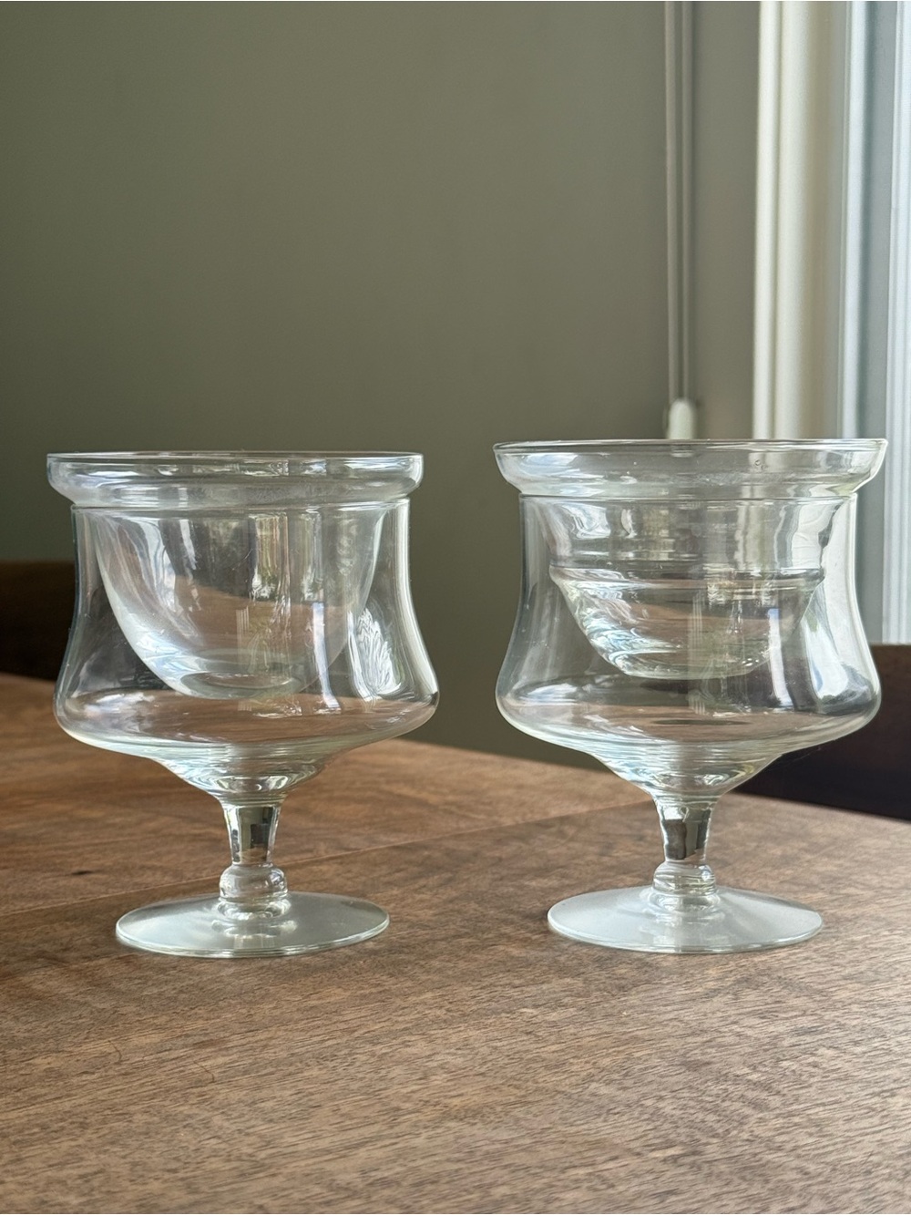 2 Midcentury German optic glass shrimp cocktail/seafood chiller serving cups